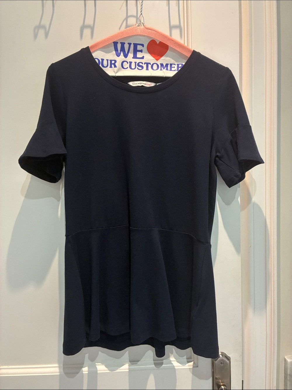 ISAAC MIZRAHI LIVE! Navy Peplum Short Sleeve Top XS ⭐️